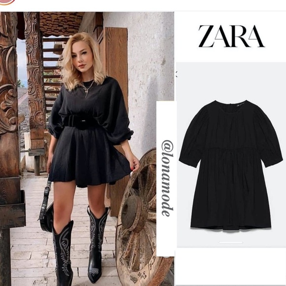 Zara Black Puffy Sleeved Dress NWT - Picture 9 of 12